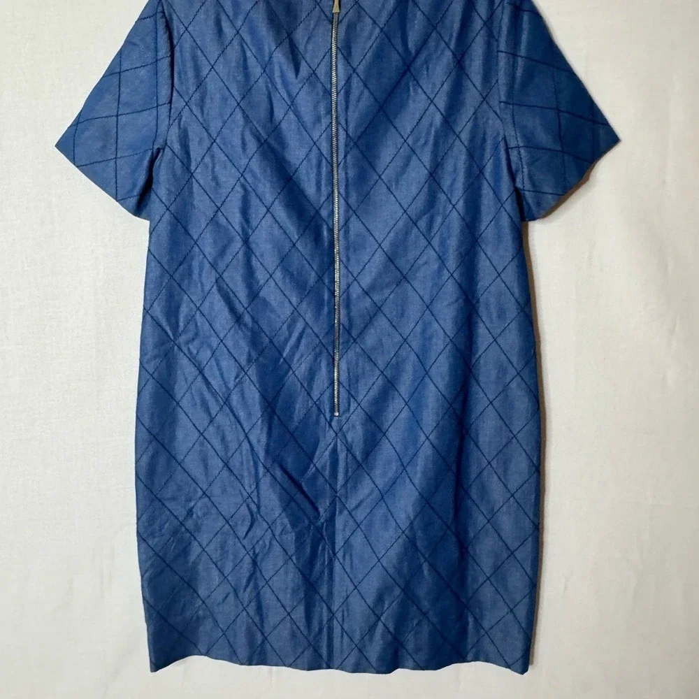 Kate Spade Quilted Chambray Shift Dress Sz 2 Dark Blue Short Sleeve‎ Teacher